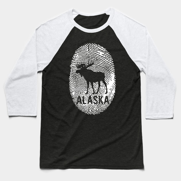Alaska Moose Fingerprint Baseball T-Shirt by giovanniiiii